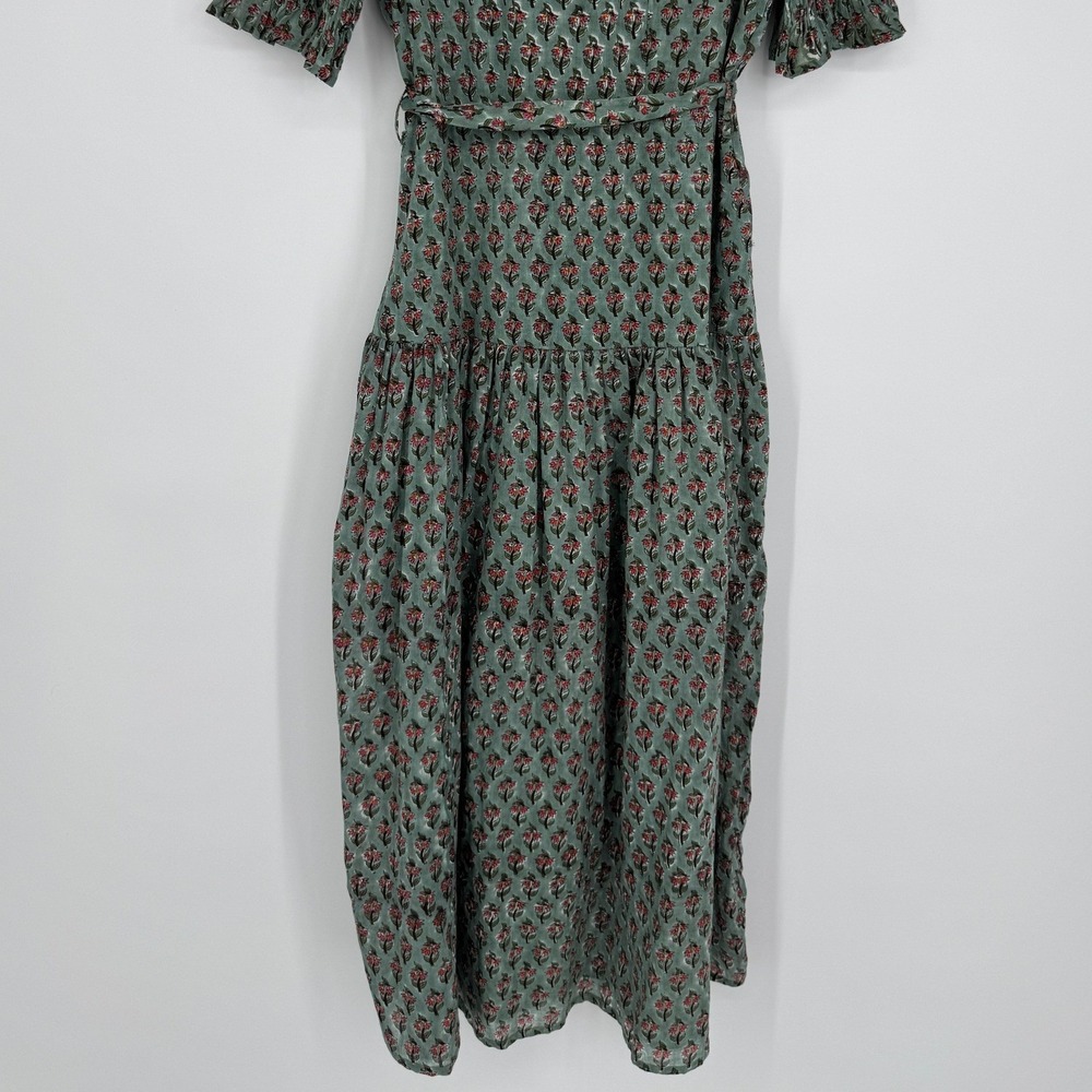 Daughters of India Prairie Dress XS Sage Green Floral Button Front Midi Cottage - Picture 10 of 12